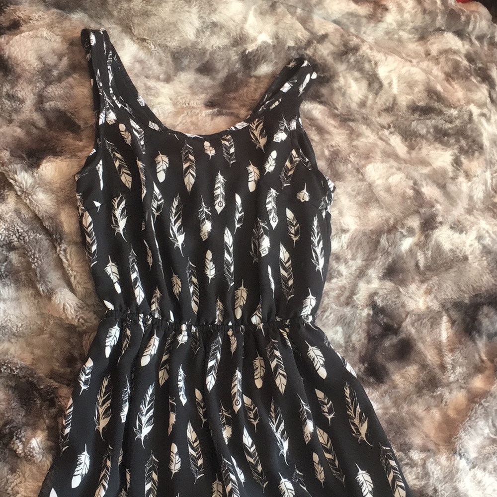 black and white dress with feather print